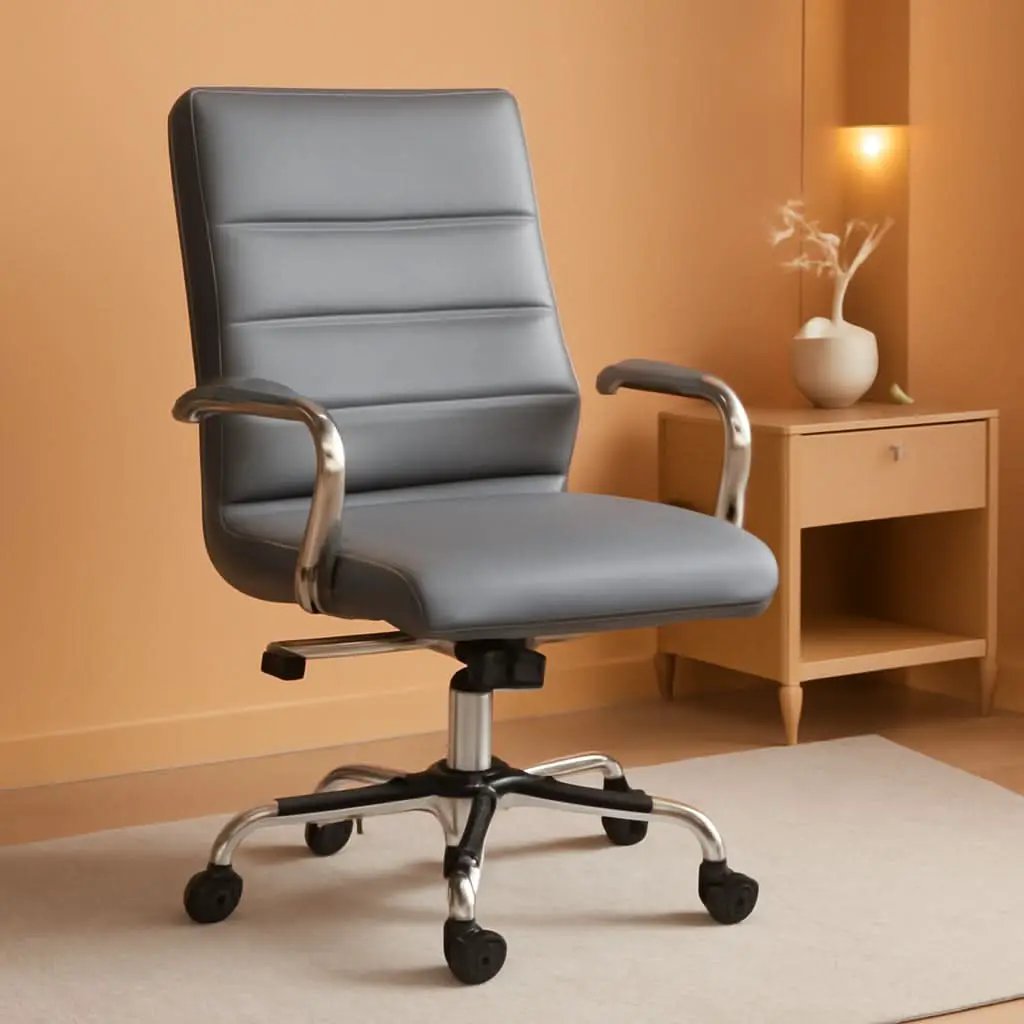 Whitney High Back Leather Office Chair With Adjustable Height Gray Chrome from PriceLows™