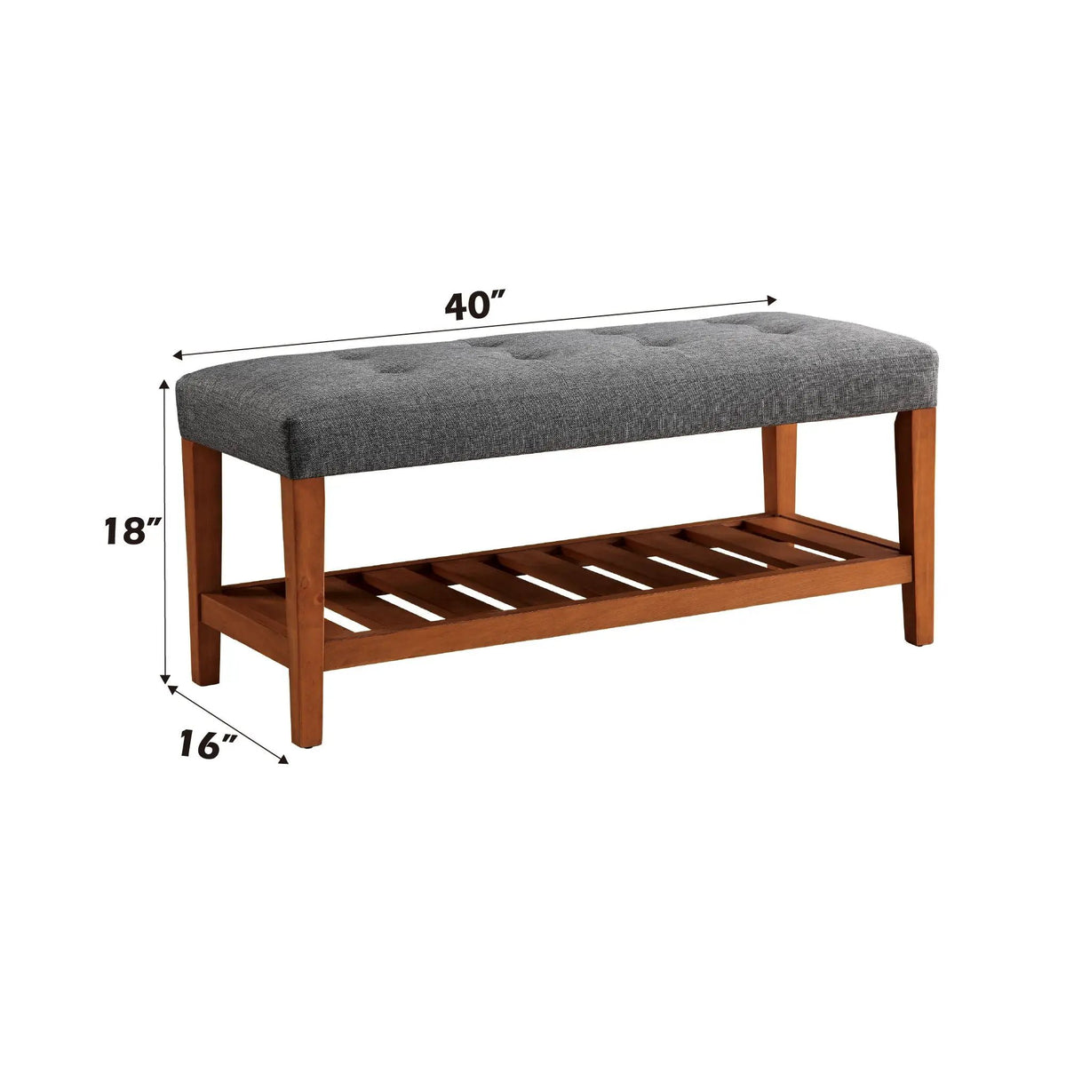 Charla Upholstered Bench | Tufted Fabric Seat | Oak Color Scheme | Armless Rectangular Design