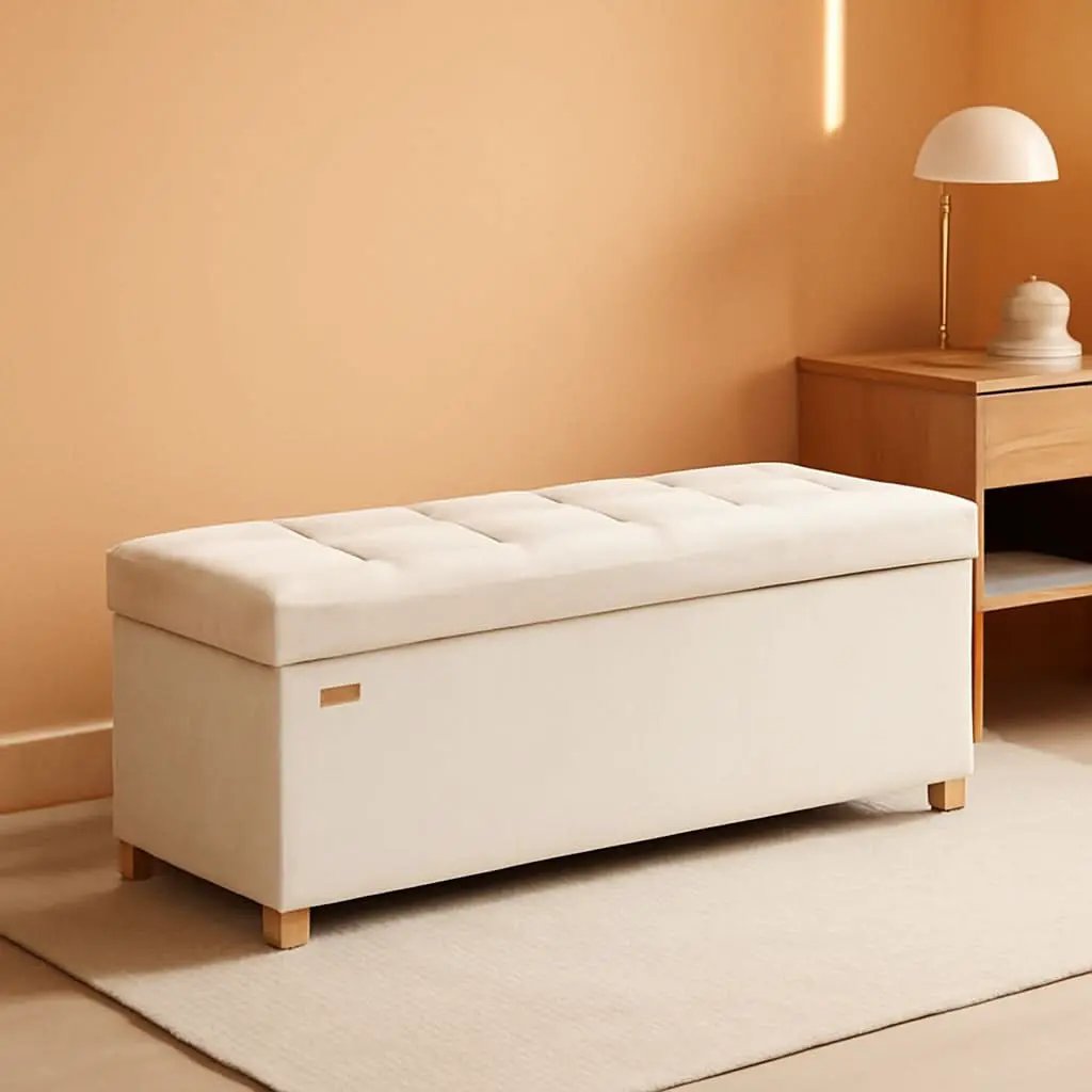 Cappuccino Beige Velvet Storage Ottoman Bench Folding from PriceLows™