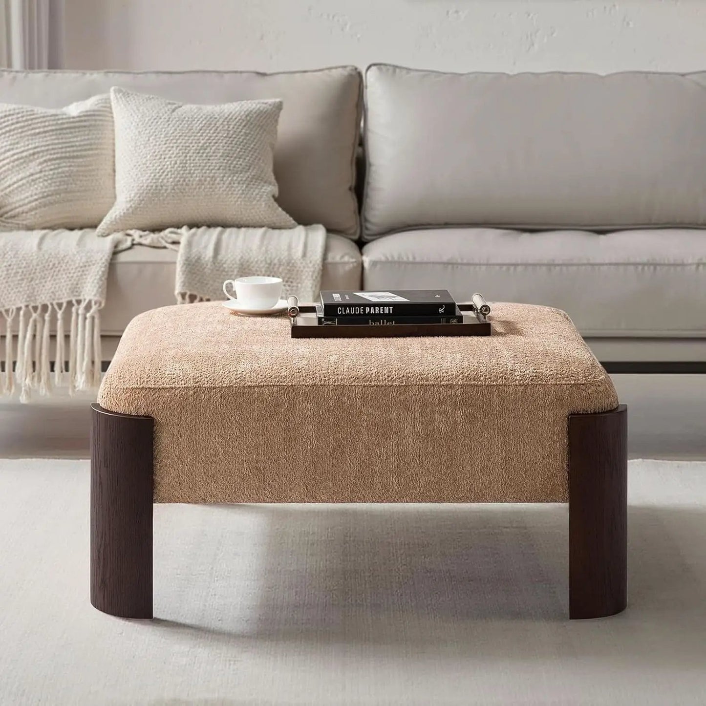 Forty Inch Super Soft Chenille Ottoman Coffee Table Sand from PriceLows™