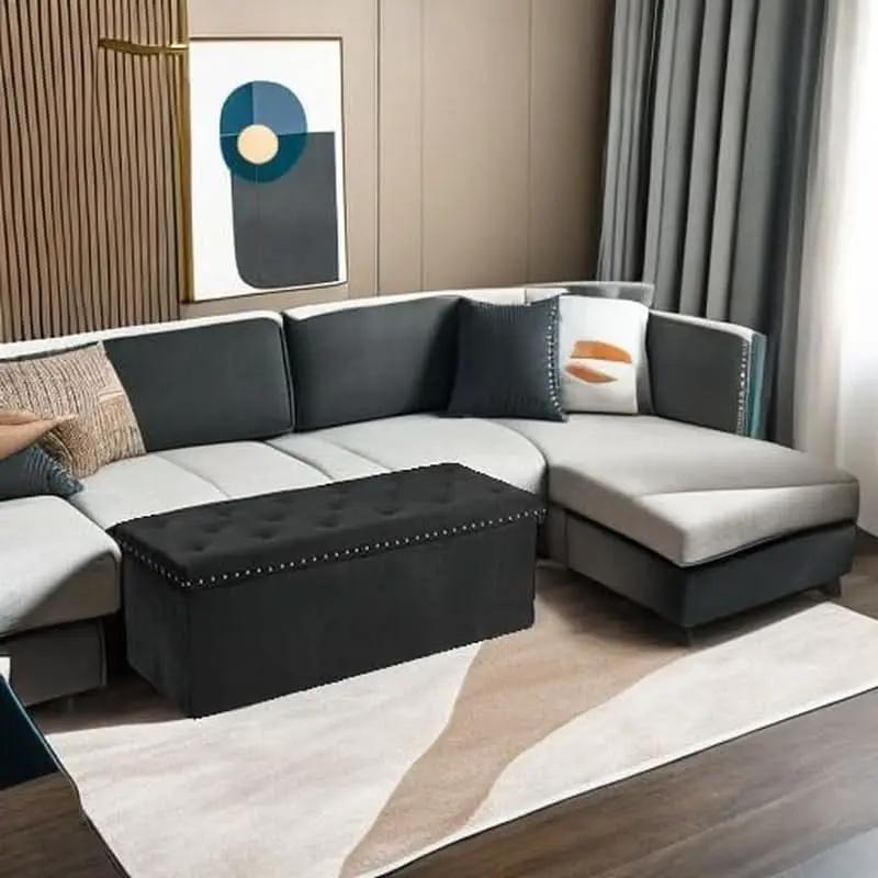 Black Premium Velvet Storage Ottoman Bench Bedroom from PriceLows™