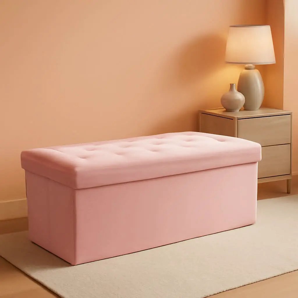 Pink 43 Inch Velvet Lux Foldable Storage Ottoman Bench from PriceLows™