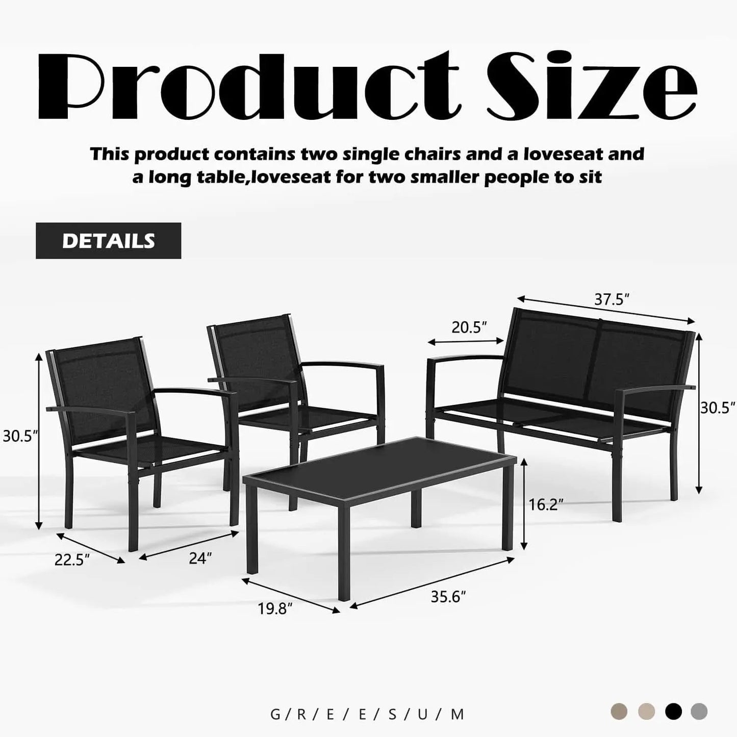 4 Piece Black Patio Furniture Set Outdoor Lounge Chairs from PriceLows™