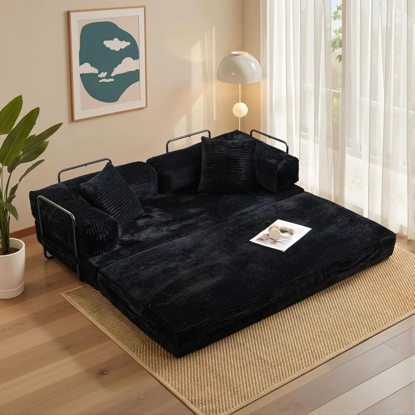 81 Inch Foldable Black Sofa Bed MemoryFoamContourPlus from PriceLows™