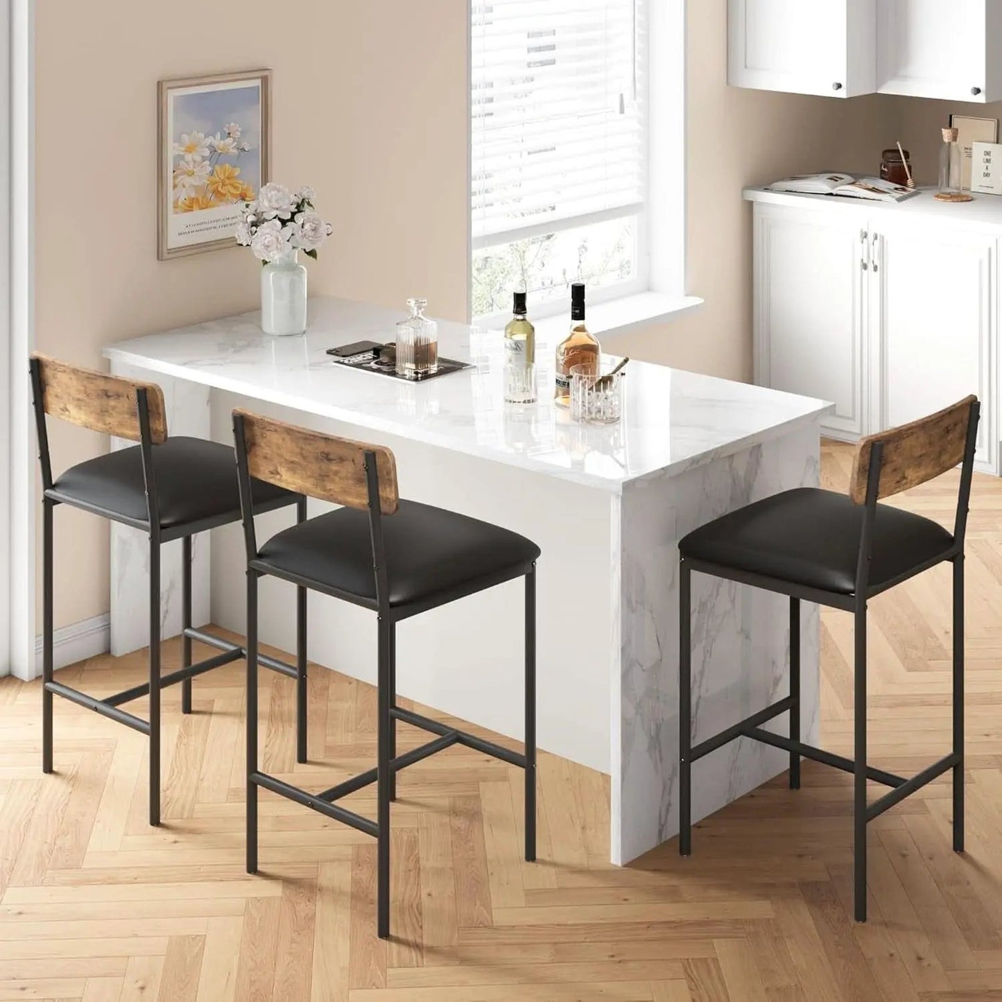 Upholstered Bar Stools Set of Two with Backrest from PriceLows™