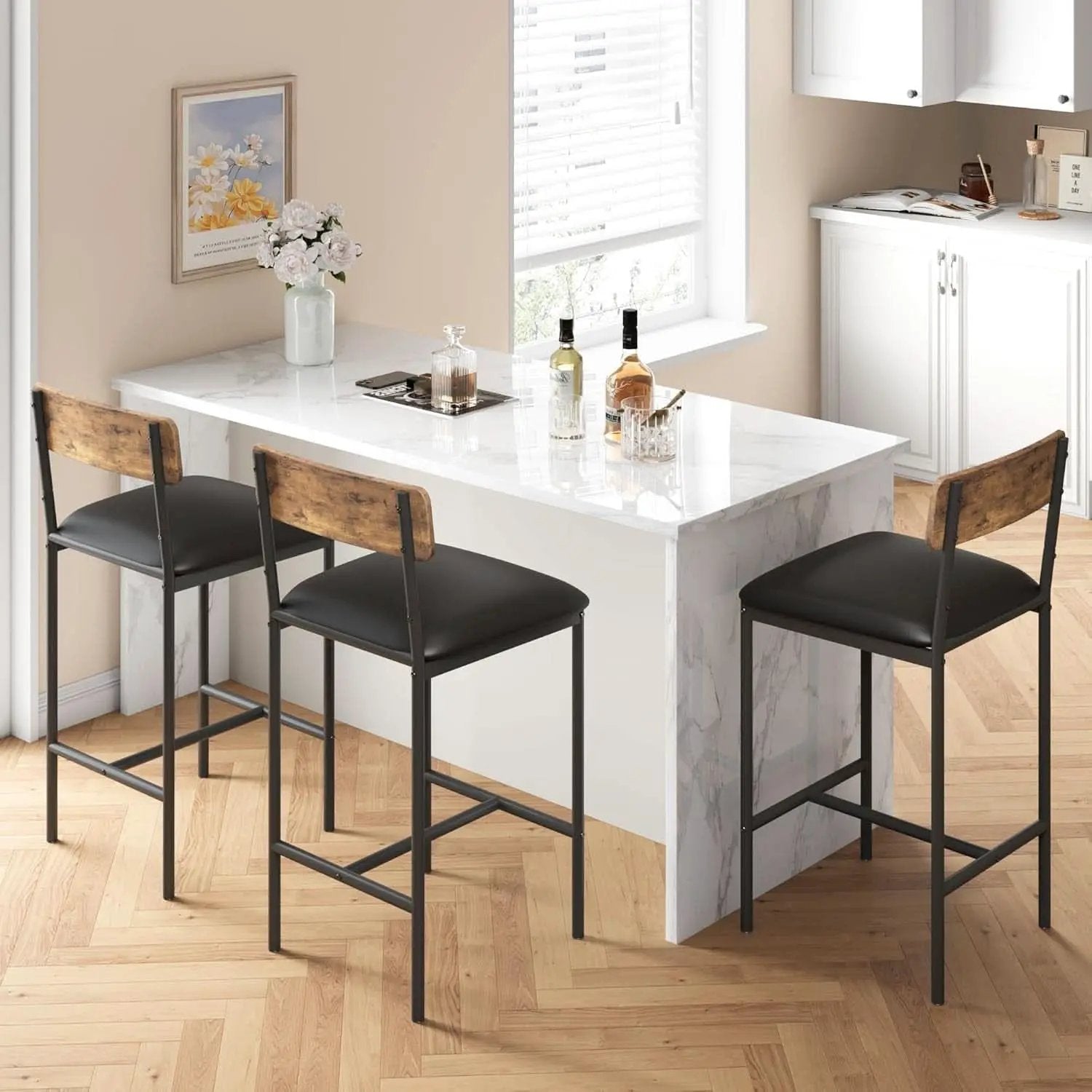 Upholstered Bar Stools Set of Two with Backrest from PriceLows™