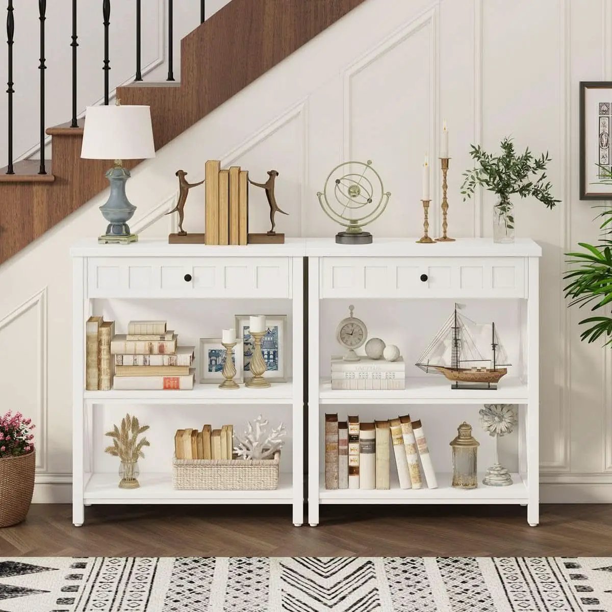 Bookcase With Drawer In White Oak Finish For Living Room from PriceLows™