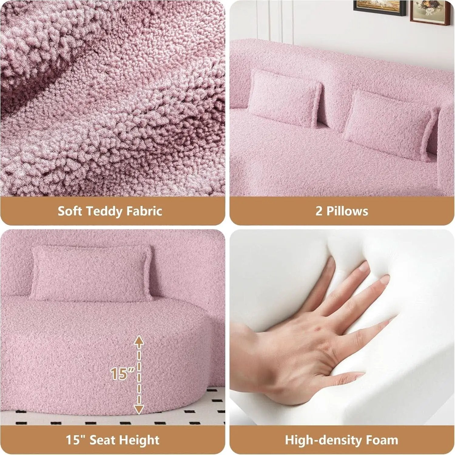Powder Pink Ultra Comfort Contemporary Foldable Sleeper Sofa from PriceLows™