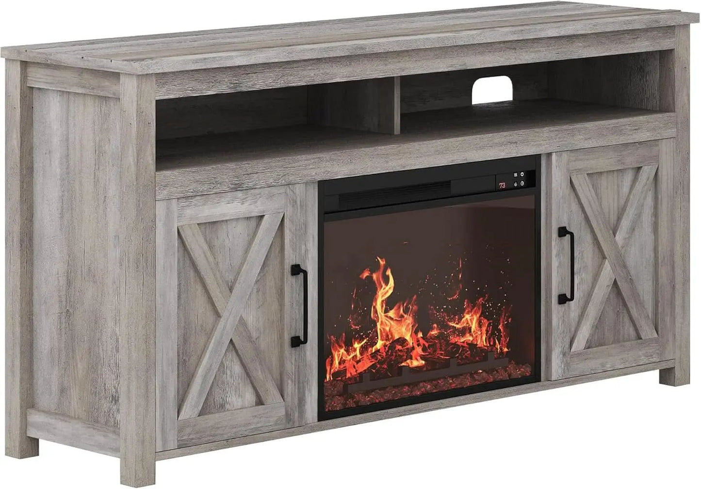 Barn Door Electric Fireplace TV Stand For 65 Inch TVs Gray from PriceLows™