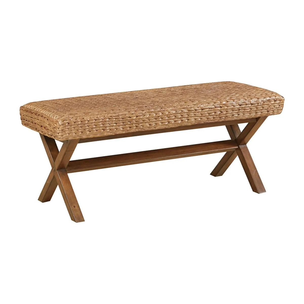 Accent Bench | Water Hyacinth Seat | Mahogany Wood Frame | 400 Lb Capacity
