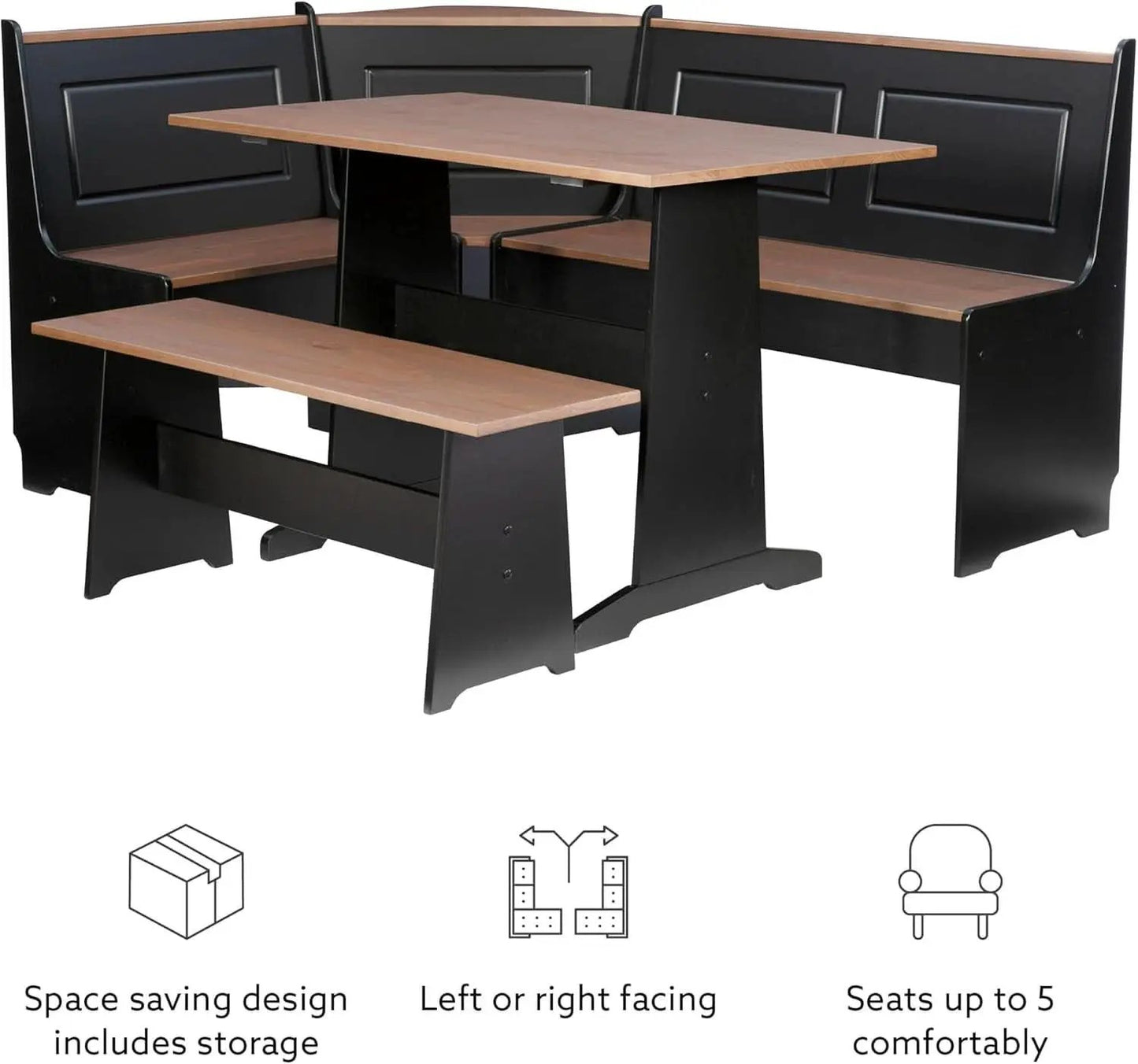 Black Pecan Five Seat Dining Set With Storage Benches from PriceLows™