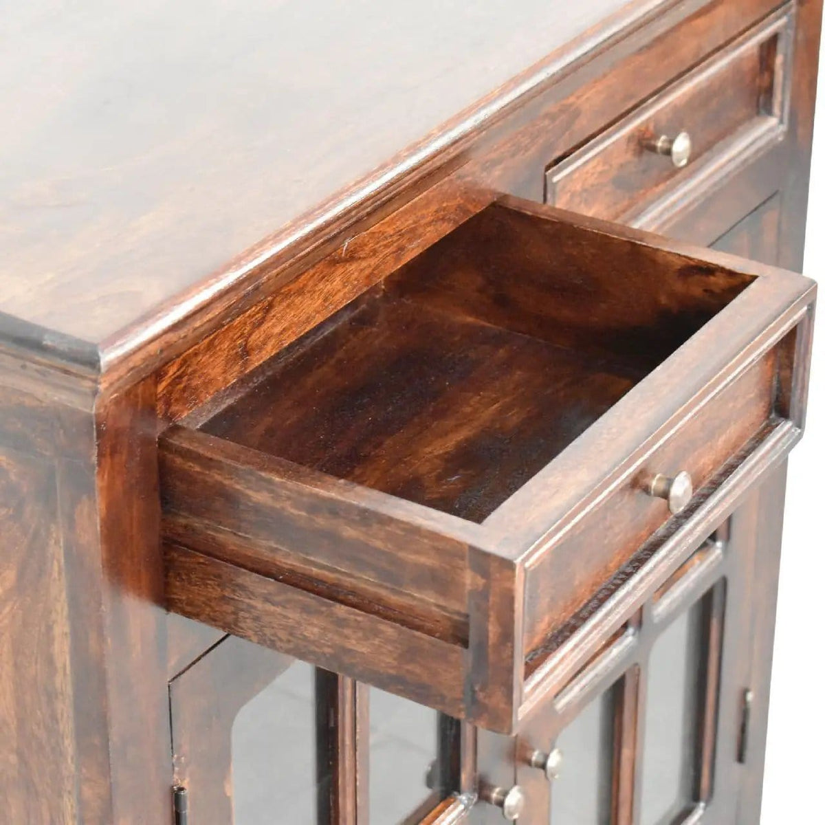 Cabinet With Glazed Doors | 2 Pieces | Solid Wood & Brass | Living Room