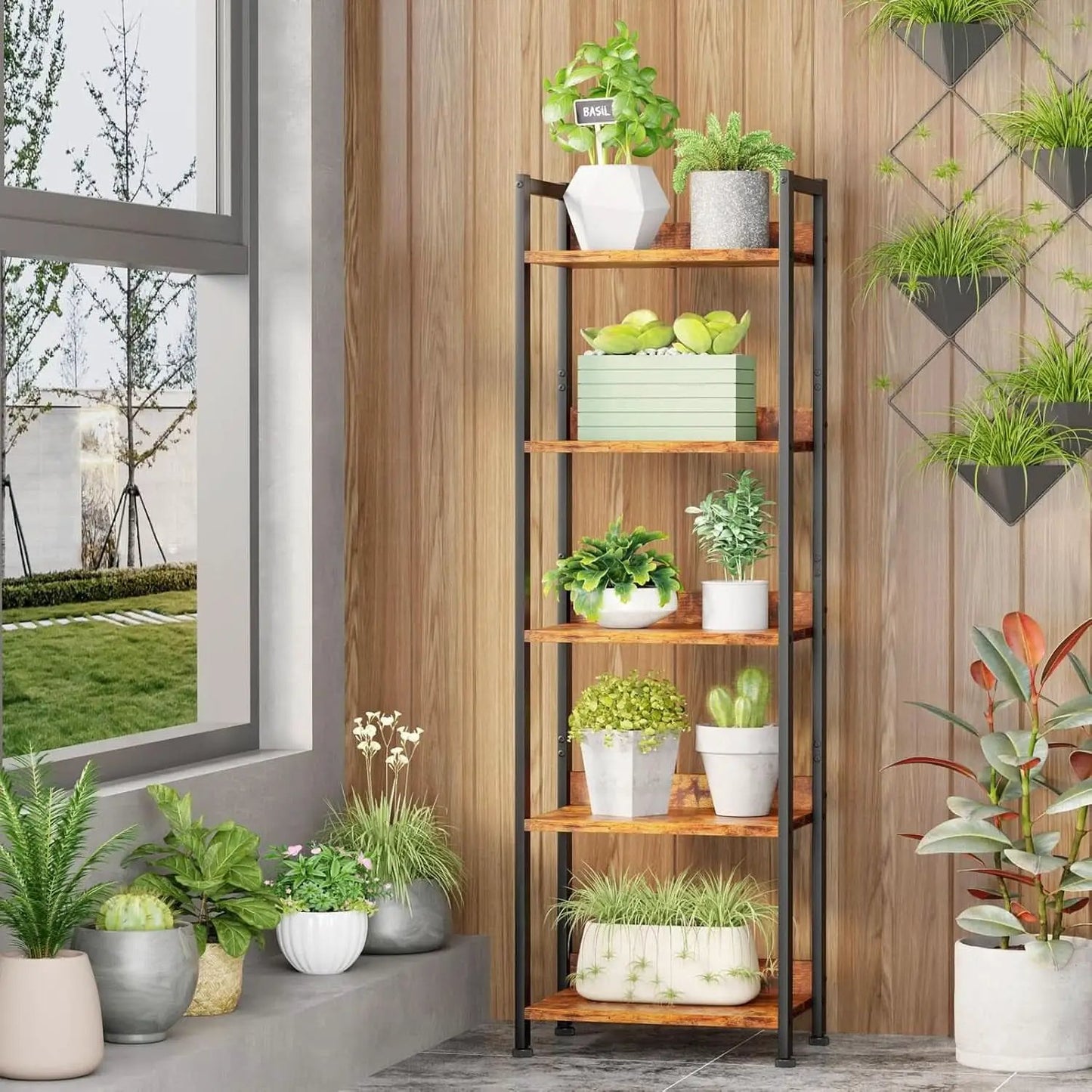 5 Tier Bookshelf With Drawer Tall Narrow Wood Bookcase from PriceLows™