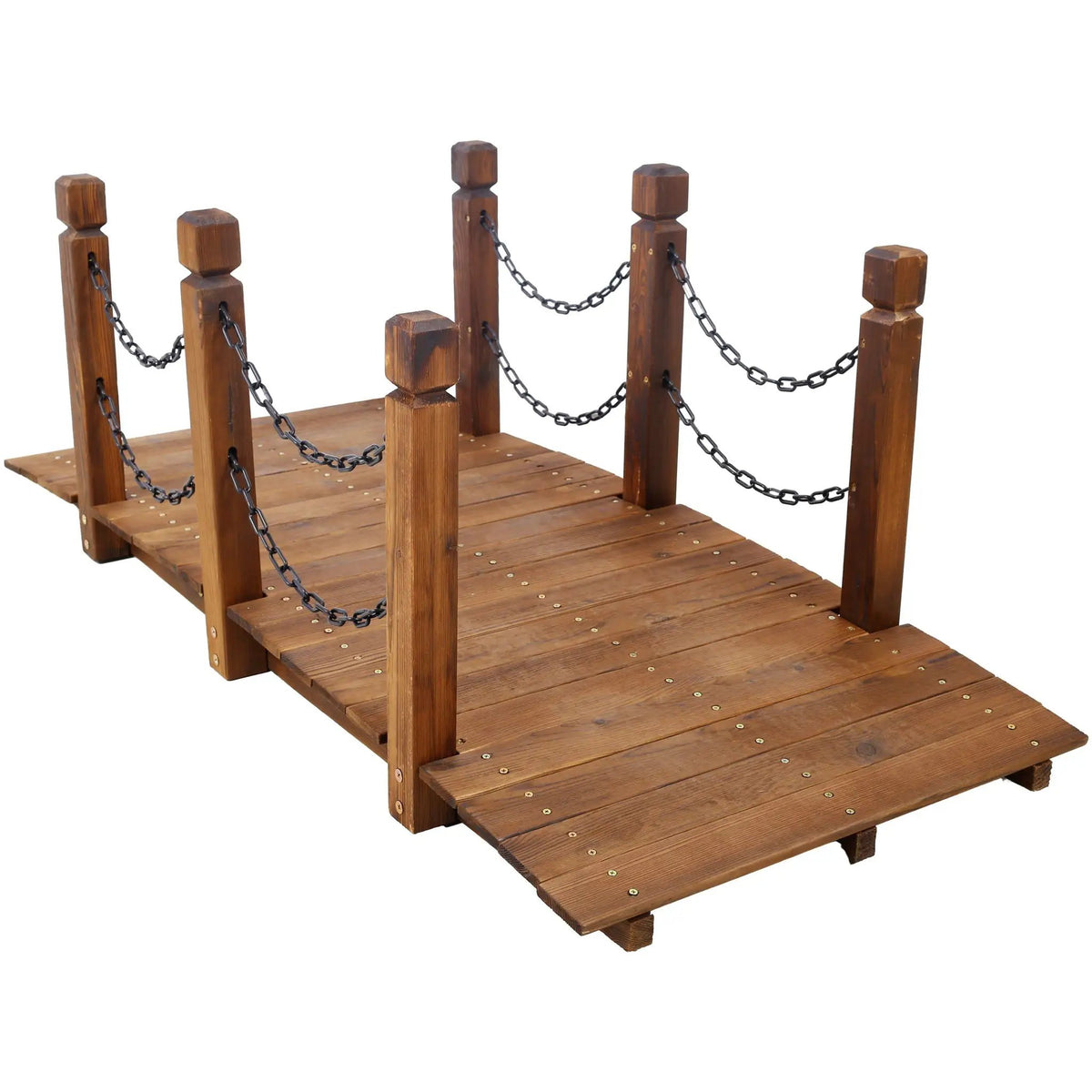 Wooden Arch Footbridge | 400 Lb Capacity | Chain Railings | 5 Foot