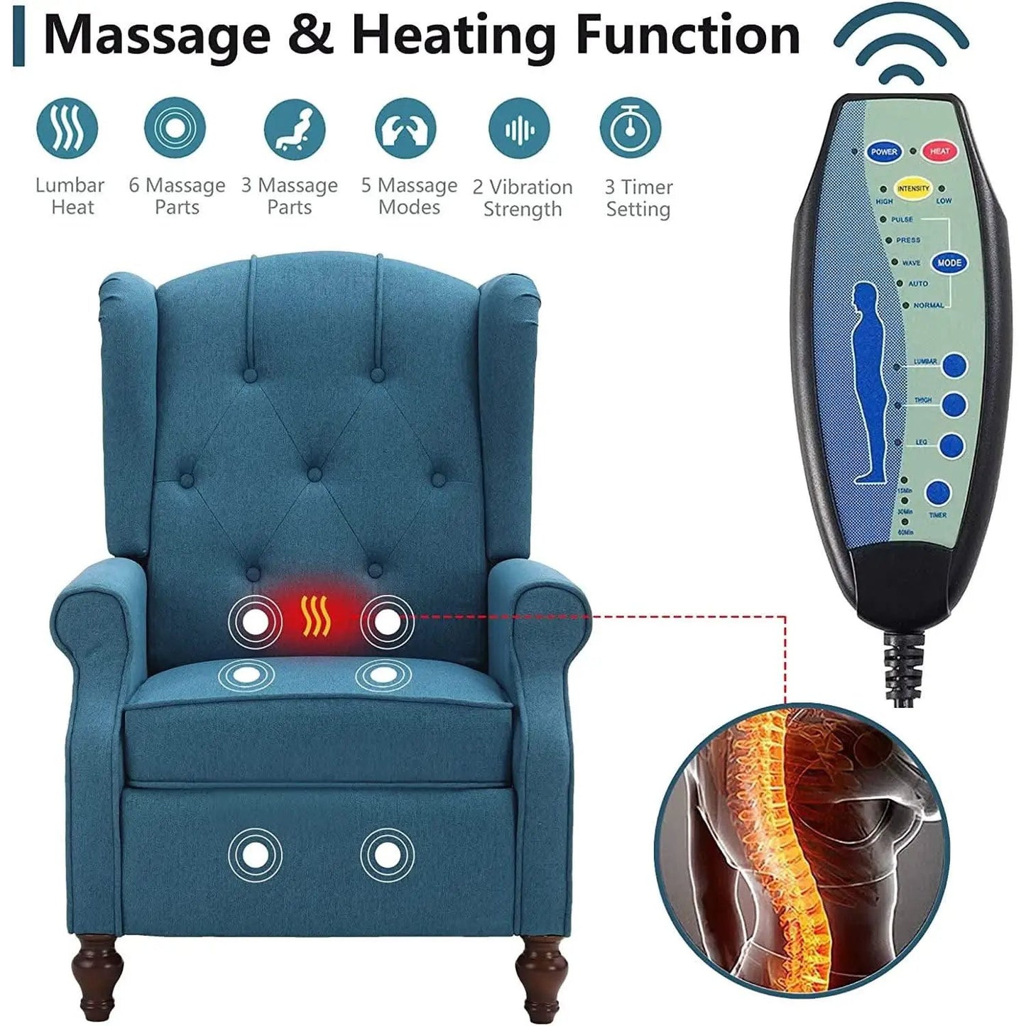 Wingback Recliner Chair With Massage And Heat Living Room from PriceLows™