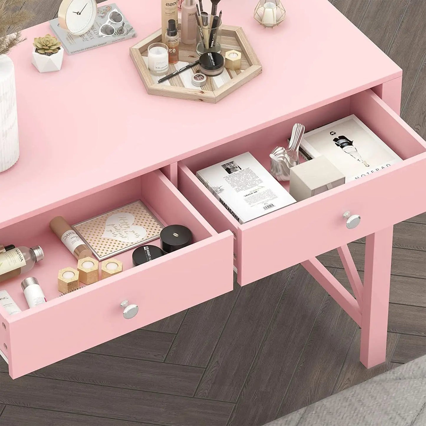 Pink Modern Vanity Desk With Drawers For Home Office from PriceLows™