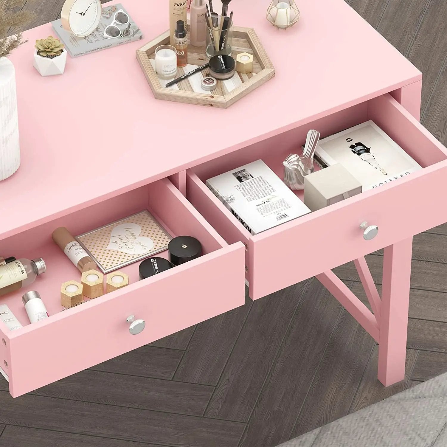 Pink Modern Vanity Desk With Drawers For Home Office from PriceLows™
