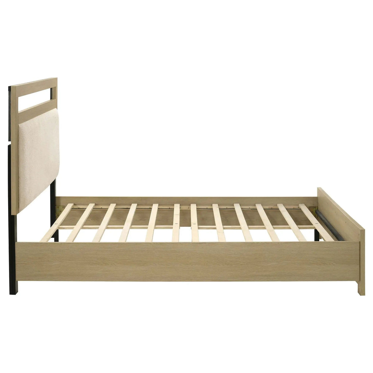 Hendricks Queen Panel Headboard Platform Bed | 62.5 x 84.75 x 51.25 in | Engineered Wood & Boucle | Light Oak