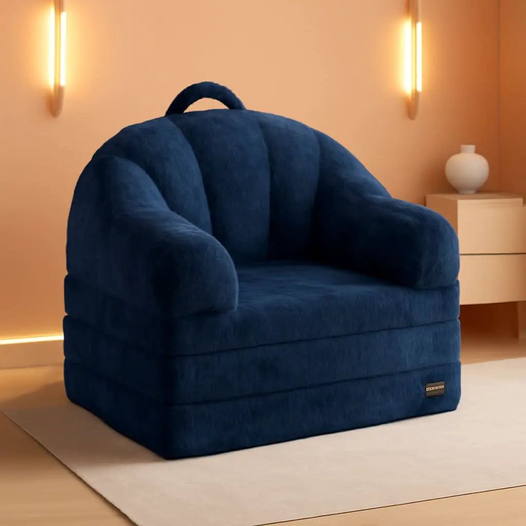 Navy Upholstered Folding Sofa Bed Convertible Lounger from PriceLows™