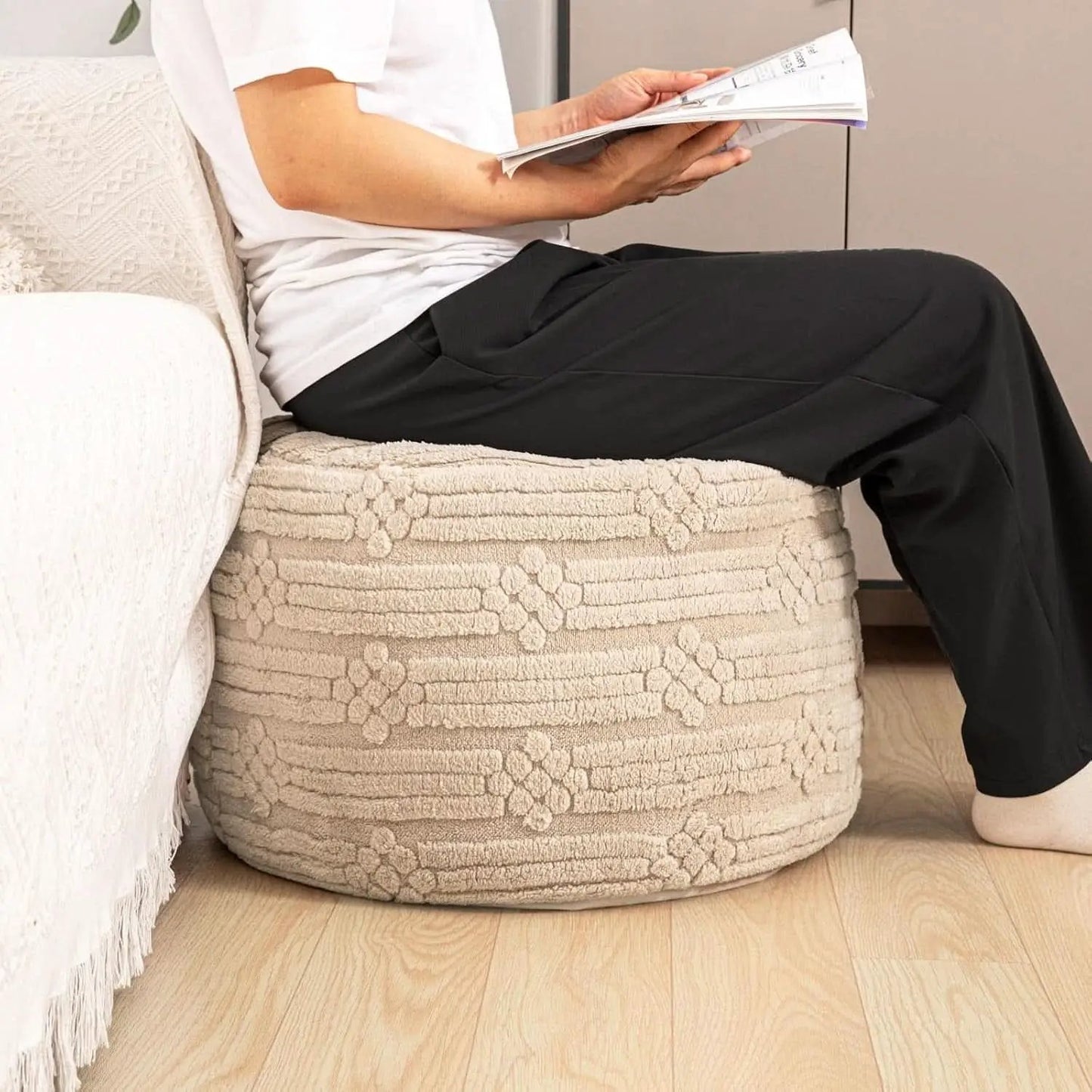 Ultra Plush Floor Pouf Ottoman Foot Rest Light Coffee from PriceLows™
