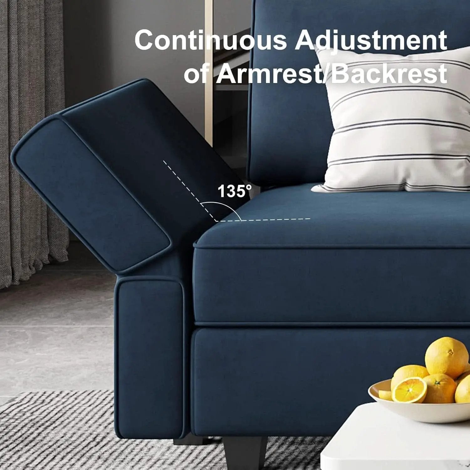 Modular Velvet Sectional Sofa Blue With Storage Ottoman from PriceLows™