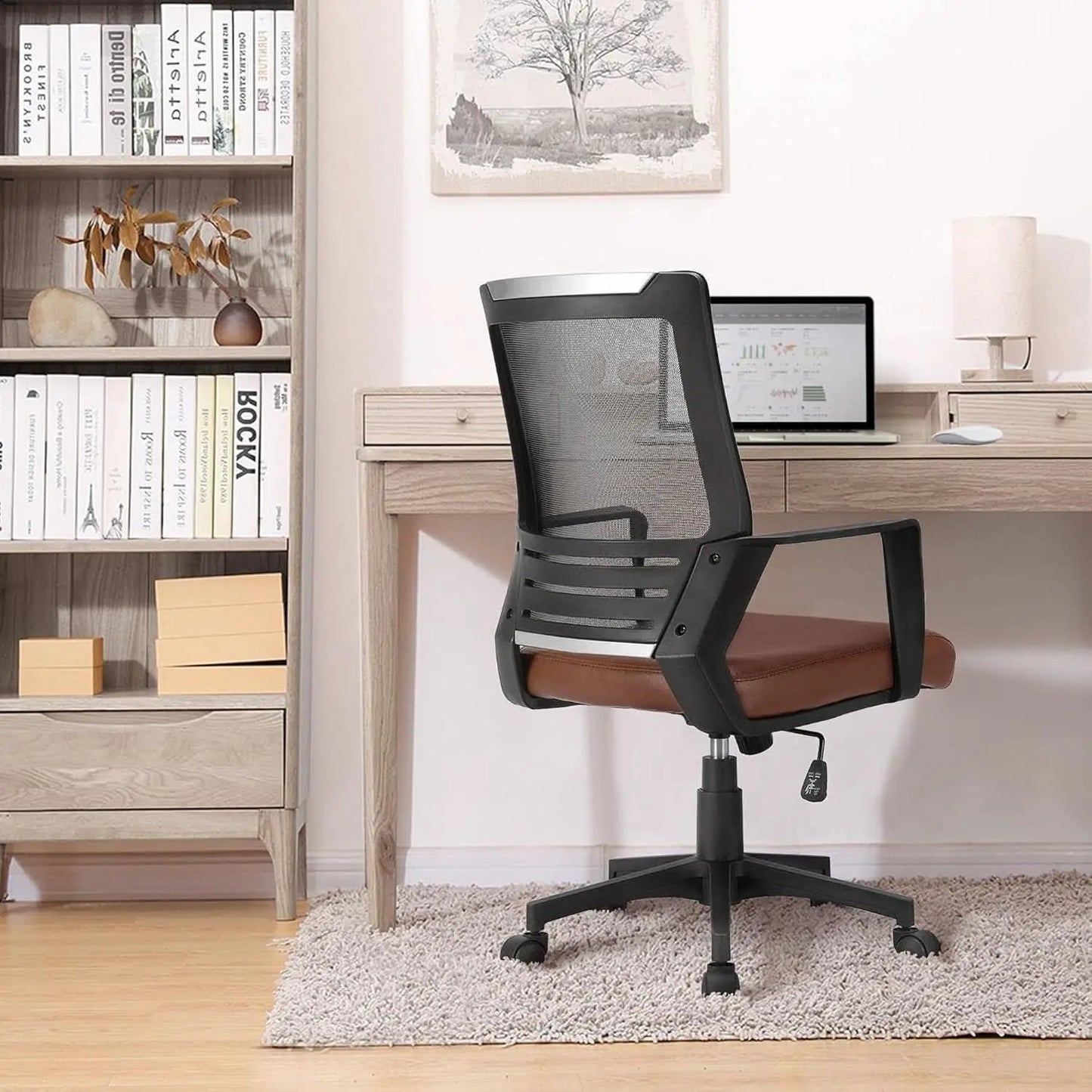 Ergonomic Leather Mesh Office Chair Lumbar Support Brown from PriceLows™