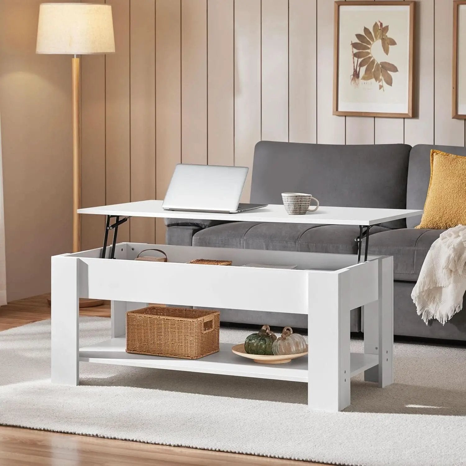 Lift Top Coffee Table With Hidden Compartment And White Finish from PriceLows™