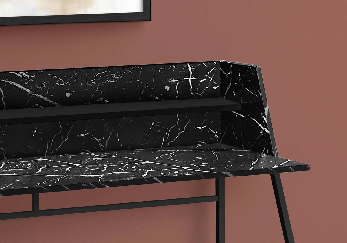 Marble Look Computer Desk With Shelves | 47.25 Inch Width | Sturdy Metal Base | 39.25 Inch Height