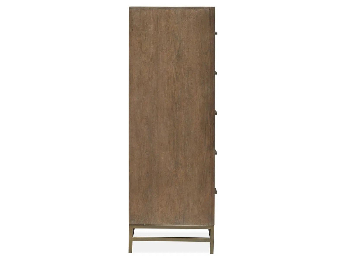 Lindon Drawer Chest | 18 x 38 x 52 in | Oak Veneer & Metal | Belgian Wheat