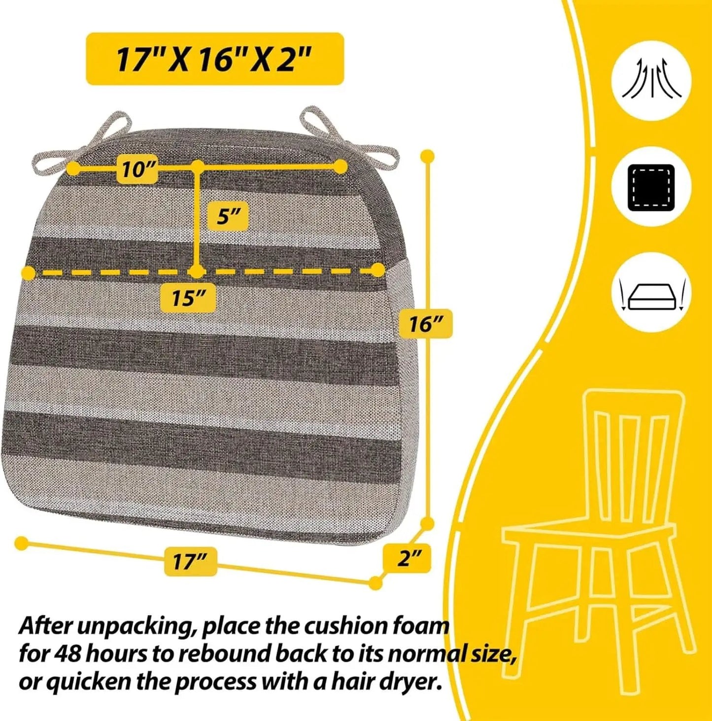 D Shaped Chair Cushions 2 Inch Thick 17 by 16 4 Pack from PriceLows™
