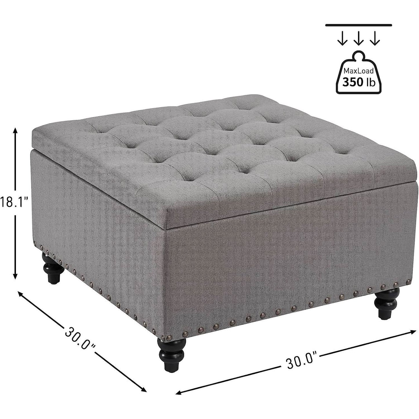 Grey Tufted Storage Ottoman Square For Living Room from PriceLows™