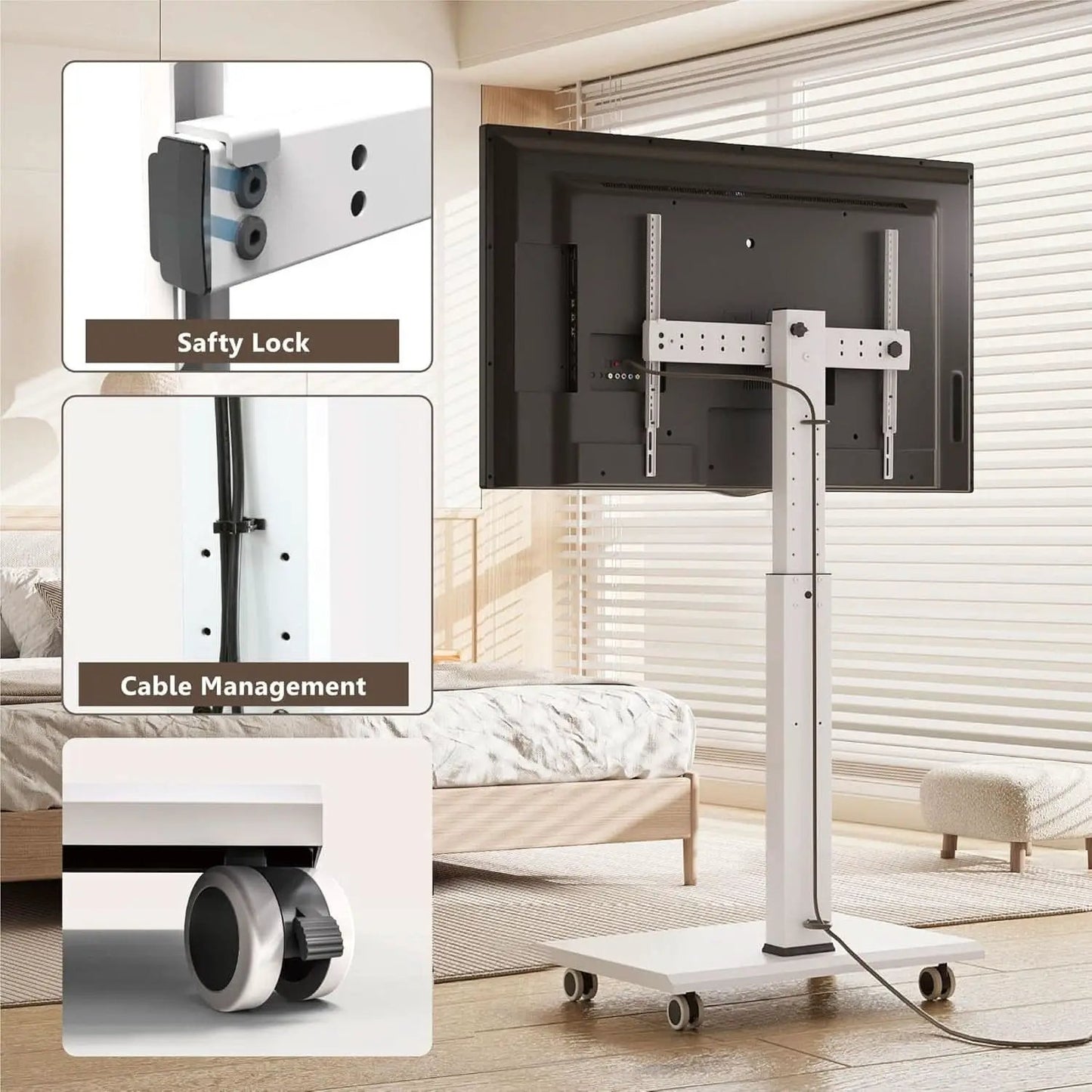 Rolling TV Stand On Wheels For 32 To 75 Inch TVs With 40 Degree Swivel from PriceLows™