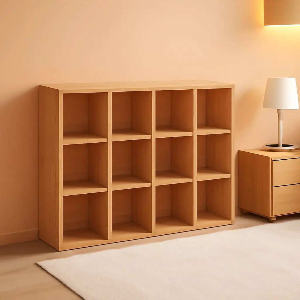 Oak 12-Cube Storage Shelf Bookcase 3-Tier Floor Standing from PriceLows™