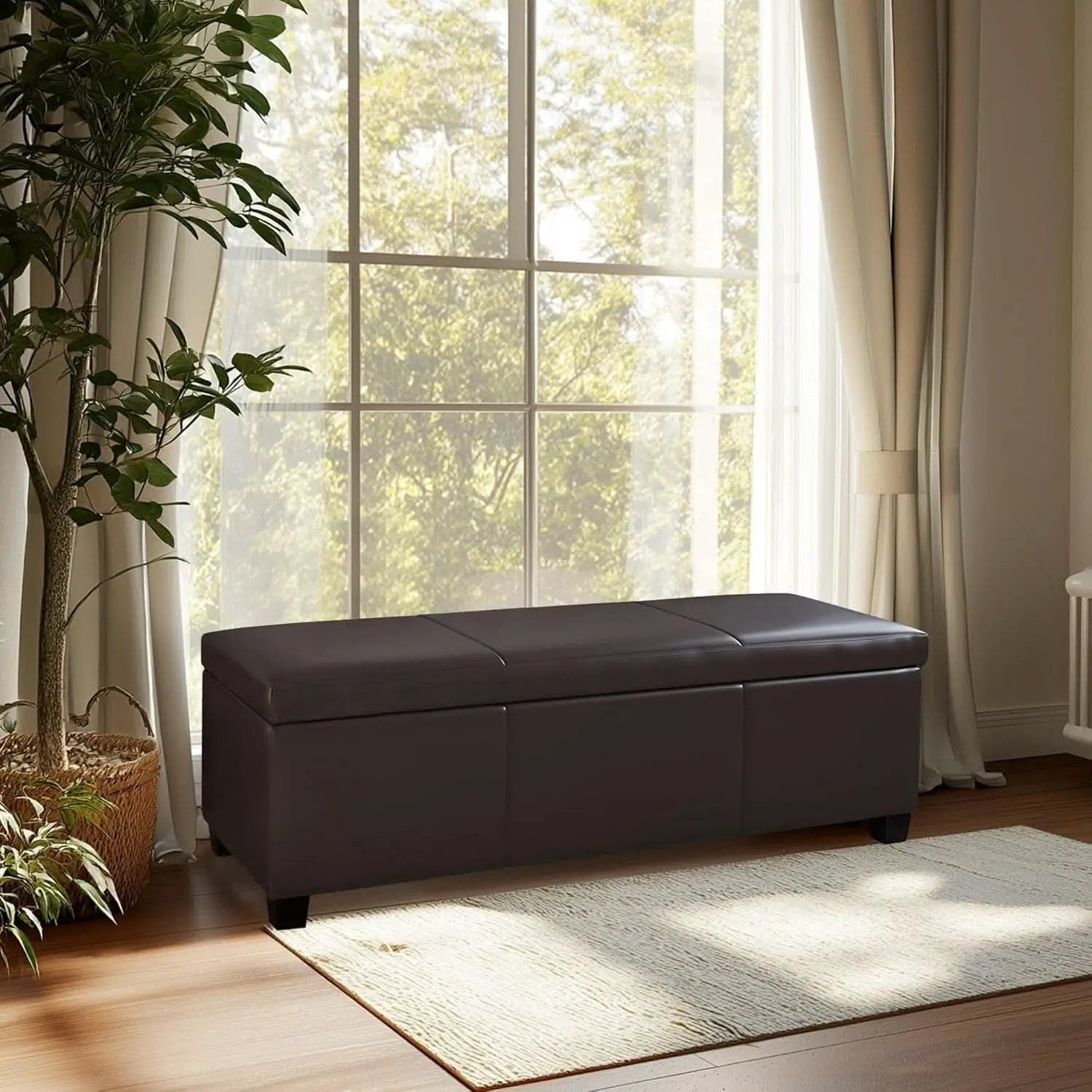47 Inch DarkBrown Leatherette Storage Ottoman Bench from PriceLows™