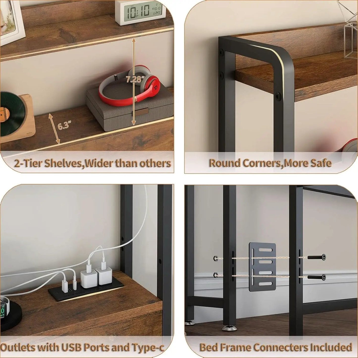 Adjustable Full Size Headboard with USB Ports and Storage from PriceLows™