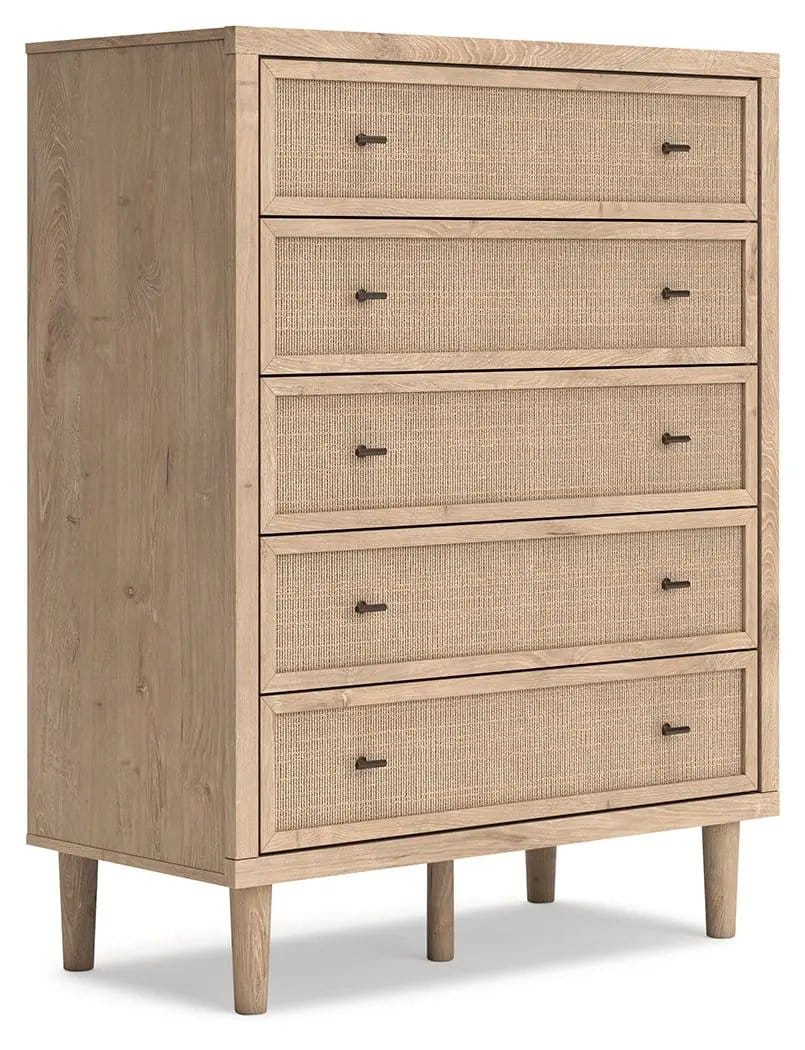 Cielden Five Drawer Wide Chest | 40.71 x 19.69 x 52.48 in | Engineered Wood & Linen | Two-Tone
