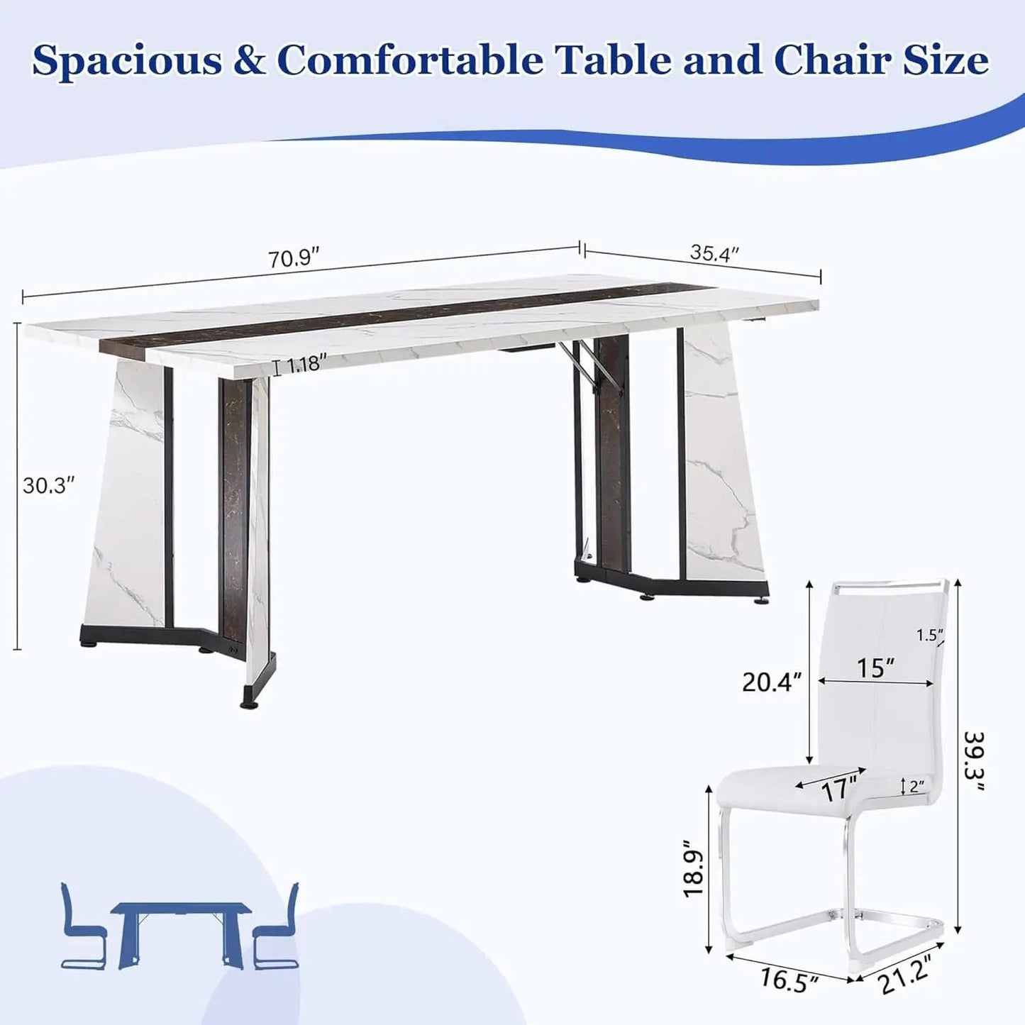 Dining Table Set For Six Seventy One Inch White Marble Top Leather Chairs from PriceLows™
