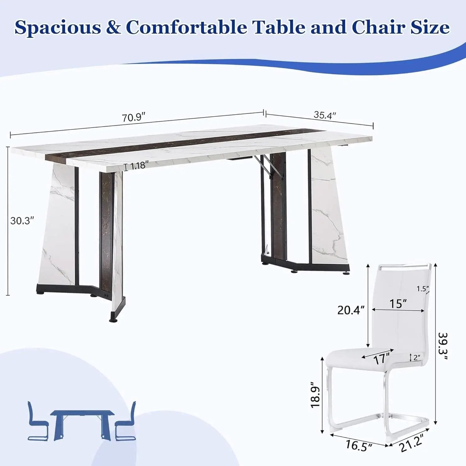 Dining Table Set For Six Seventy One Inch White Marble Top Leather Chairs from PriceLows™