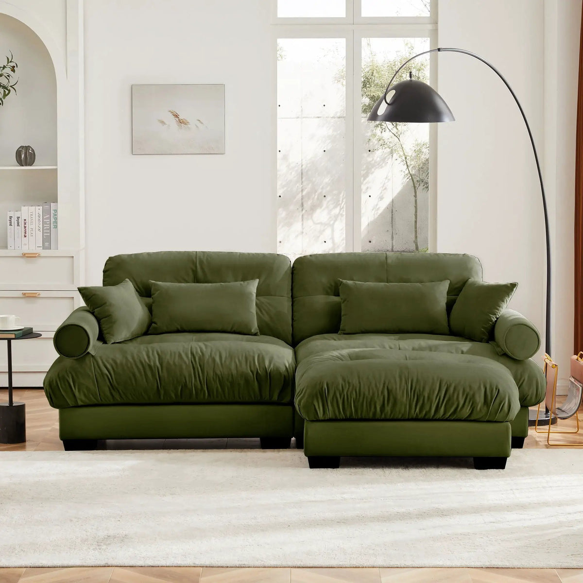 Modular Sectional Sofa | Deep Comfort Cushions | Vintage Fabric Ottoman