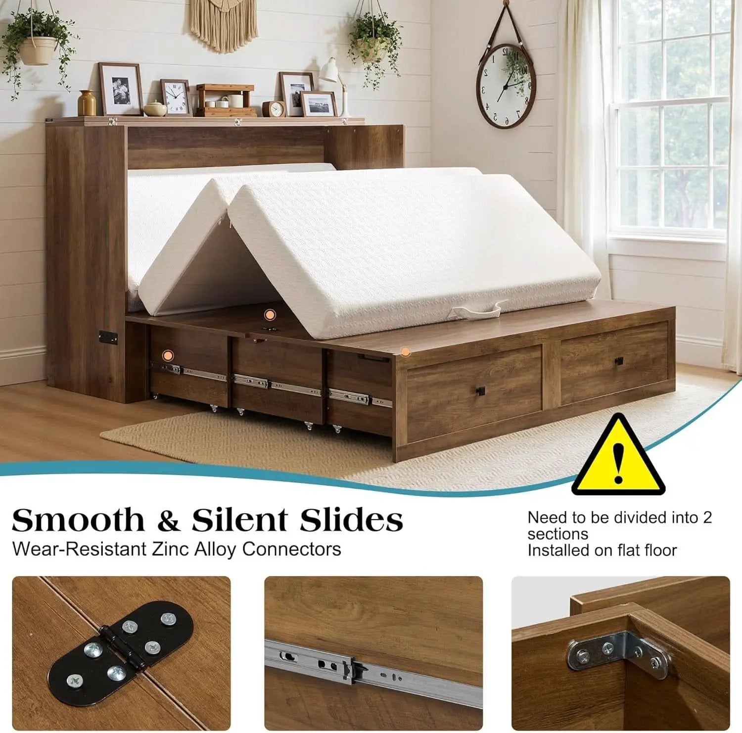 Murphy Bed Barnwood Queen Size Fits Small Spaces In Cabinet from PriceLows™