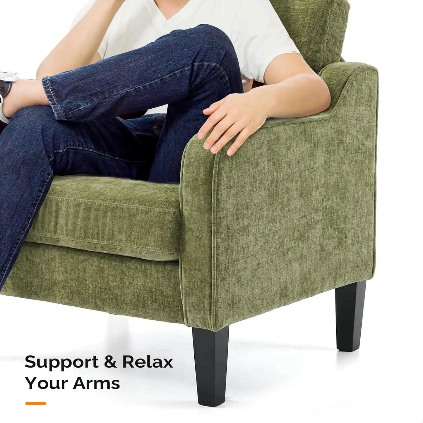 Olive Green Upholstered Accent Chair Midcentury Comfort from PriceLows™