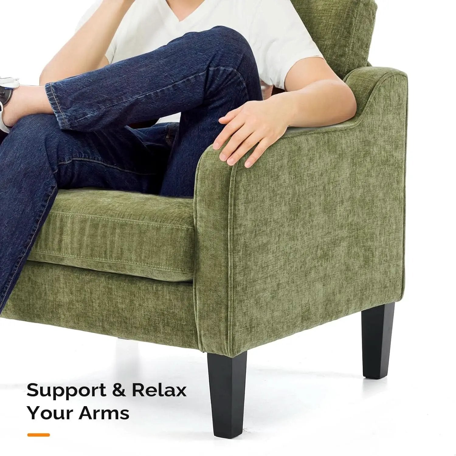 Olive Green Upholstered Accent Chair Midcentury Comfort from PriceLows™
