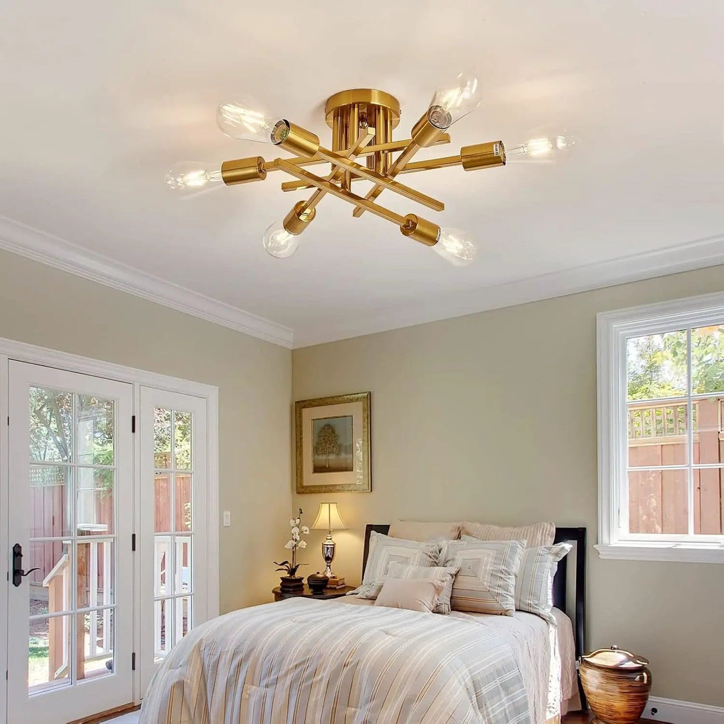 Gold Sputnik Chandelier Semi Flush Mount Ceiling Light from PriceLows™