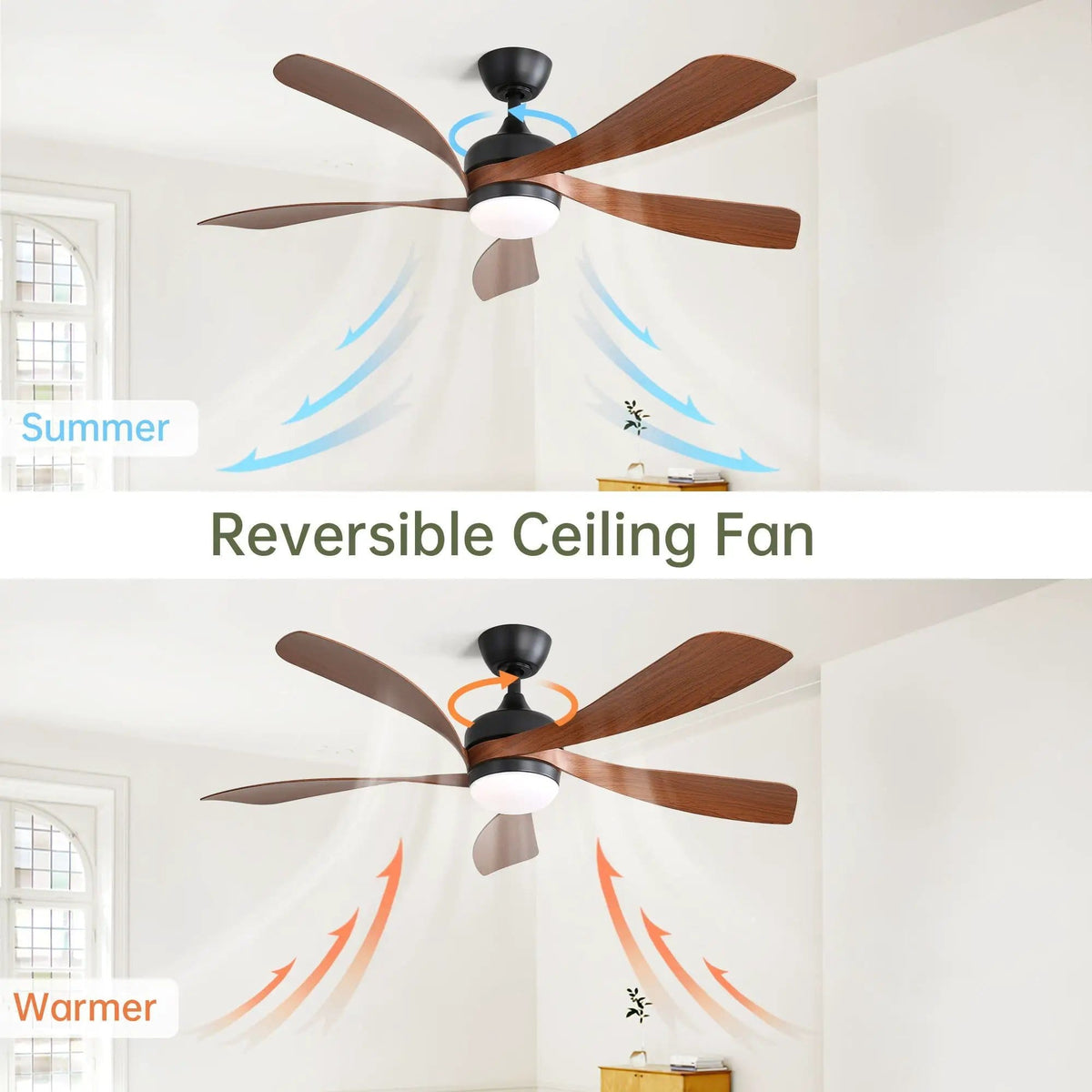 Ceiling Fan & DC Motor And Integrated Light | 3 Pieces | Wood | Home