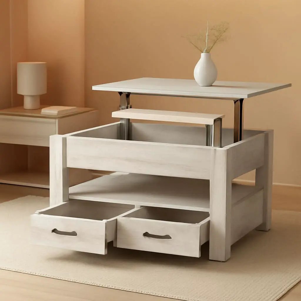 Grey Lift Top Coffee Table With Drawers Hidden Compartment from PriceLows™