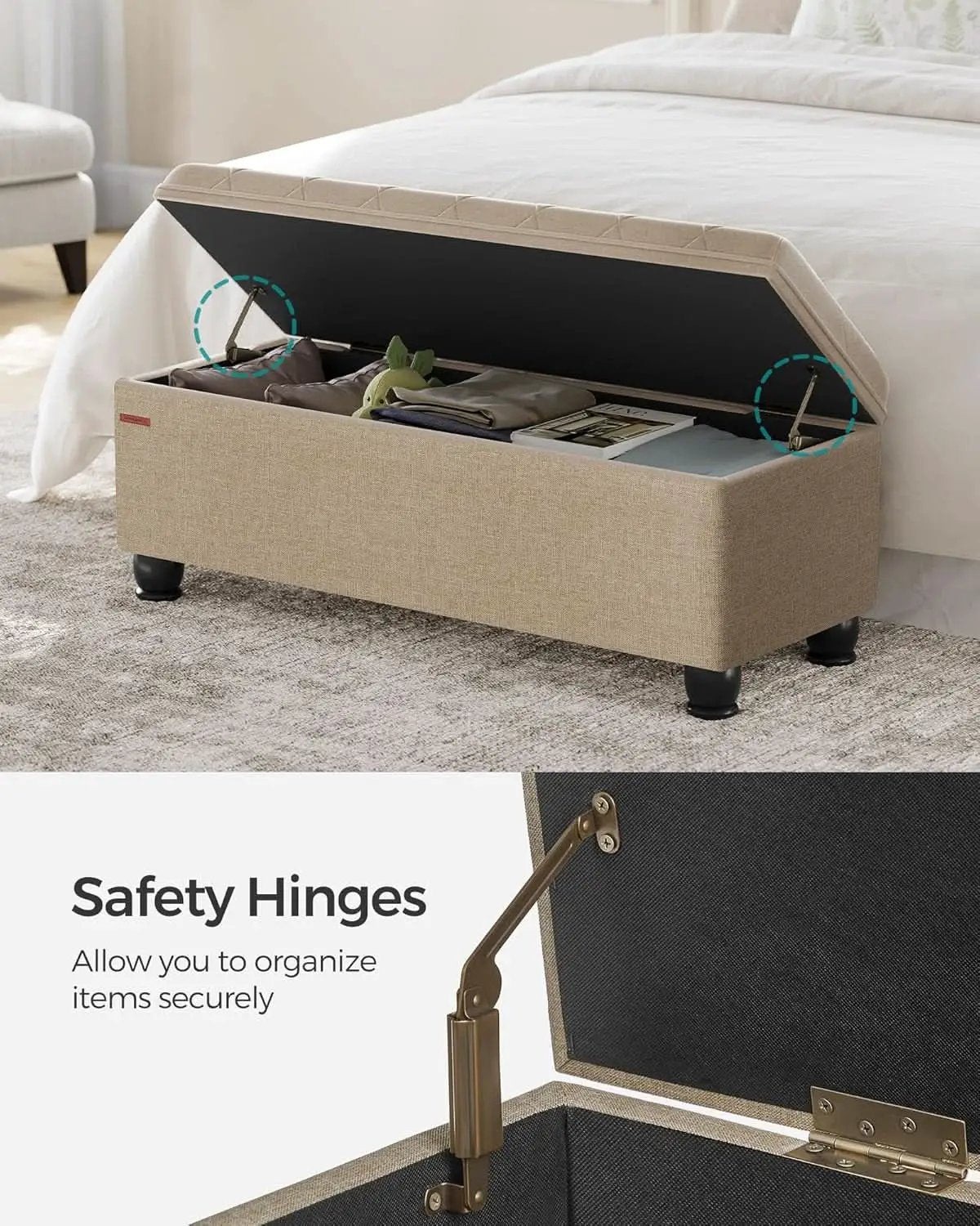 Camel Brown Linen Storage Ottoman Bench Reinforced from PriceLows™
