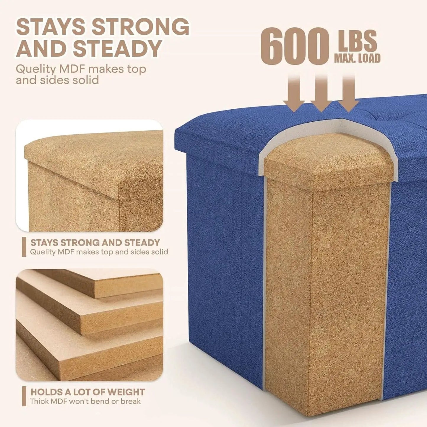 Navy Blue Folding Storage Ottoman Organizer 43Inch from PriceLows™