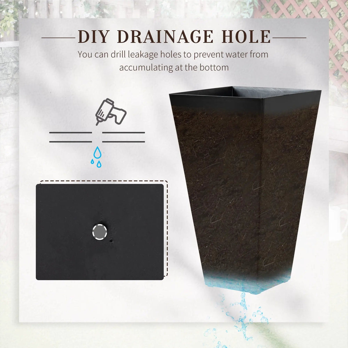 Outsunny Tapered Outdoor Planters | Set Of 3 | Faux Wood Grain Look | Drainage Holes And Plug