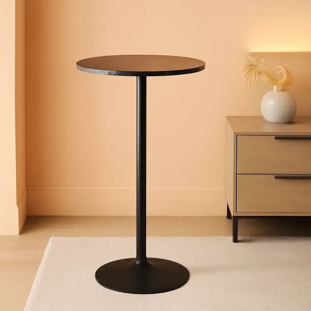 Round Bar Table With Faux Marble Top And Metal Base from PriceLows™