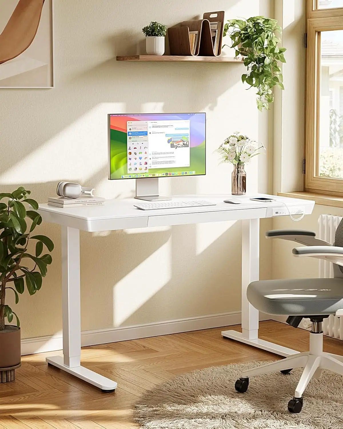 Height Adjustable Standing Desk 48x24 Inch With USB Ports And Drawer White from PriceLows™